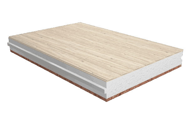 panel sandwich madera con nucleo de poliestireno y friso de abeto